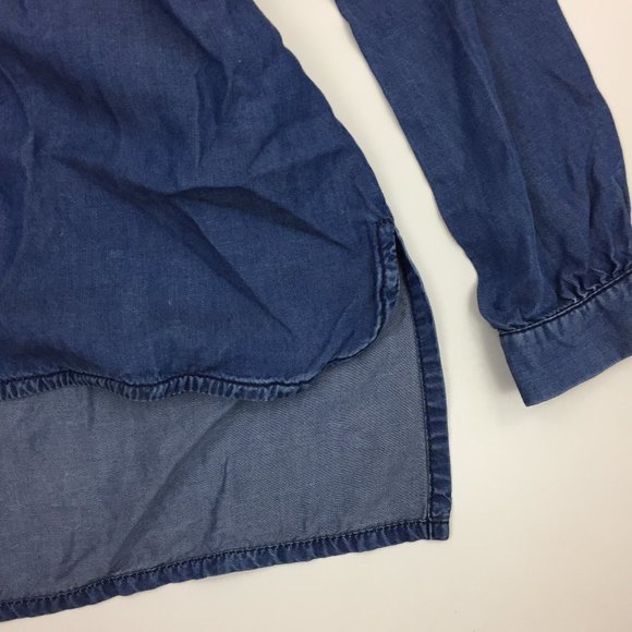 DIESEL Blue Medium Wash Chambray Logo Snap Button Belted Pleats Hi Low Hem Dress - Picture 8 of 11